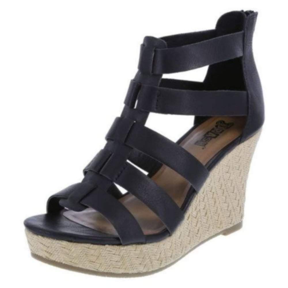 Brash Noah Black Strappy High Wedge Sandal